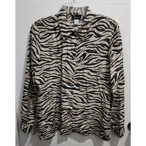Vtg Stunt Women's Long Sleeve Button Up Blouse Top 100% Silk Animal Print Size S